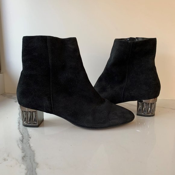 Black suede booties with crystal heel - Picture 1 of 8